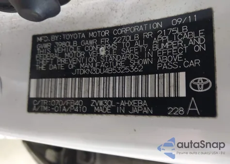 2011 Toyota Prius из США, поврежденный, VIN JTDKN3DU4B5325362